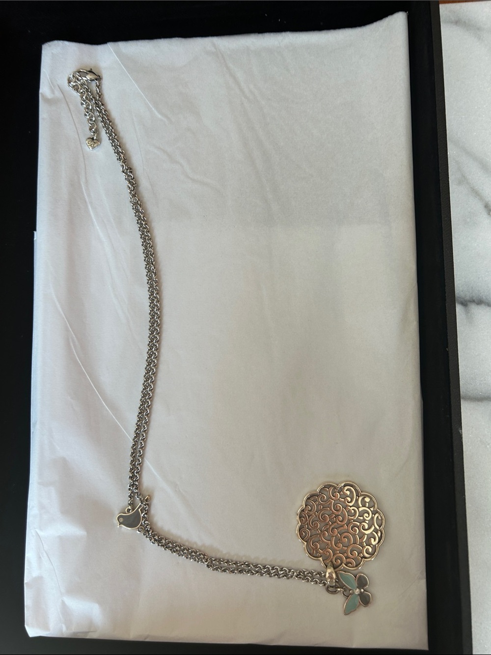 Brighton Silver-Tone Filigree Necklace with Mint Accents